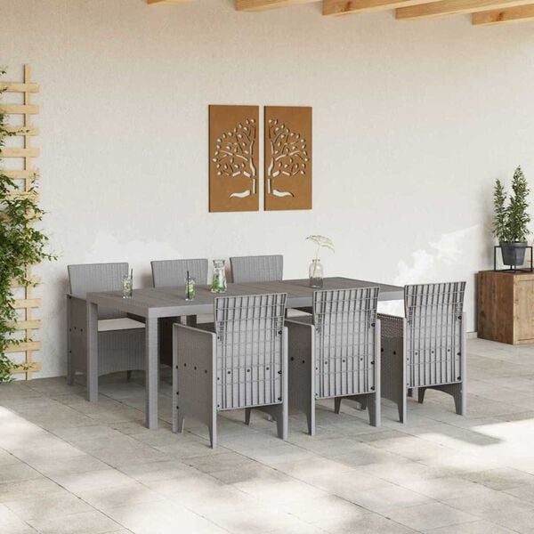 vidaXL Garden Dining Set 7 pcs Light Grey Polt rattan