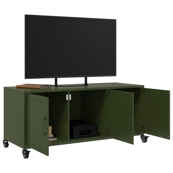 vidaXL TV Cabinet Olive Green Cold-Rolled Steel Medium With Wheels