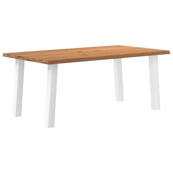 vidaXL Dining Table Light Brown Solid Oak Wood, Powder-Coated Steel Large