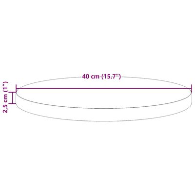 Diagram showing dimensions of a circular wooden board: 40 cm diameter and 2.5 cm thickness