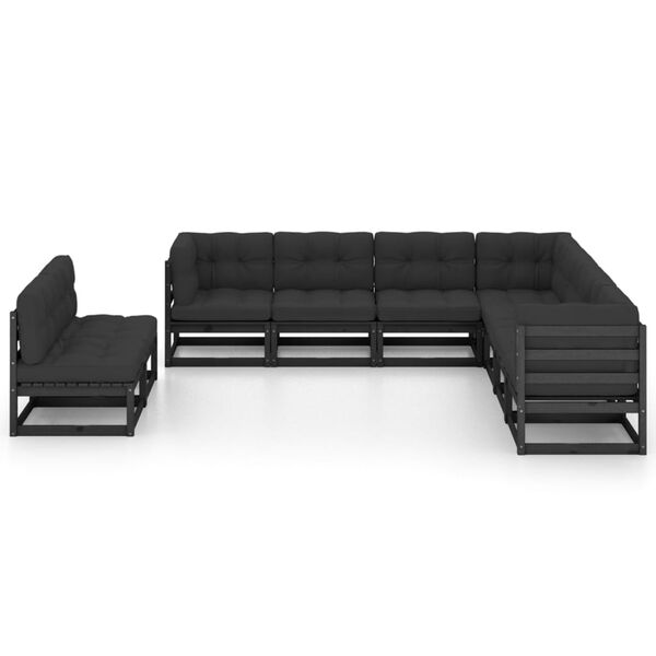 vidaXL Garden Lounge Set Black Solid pine wood, 100% polyester fabric