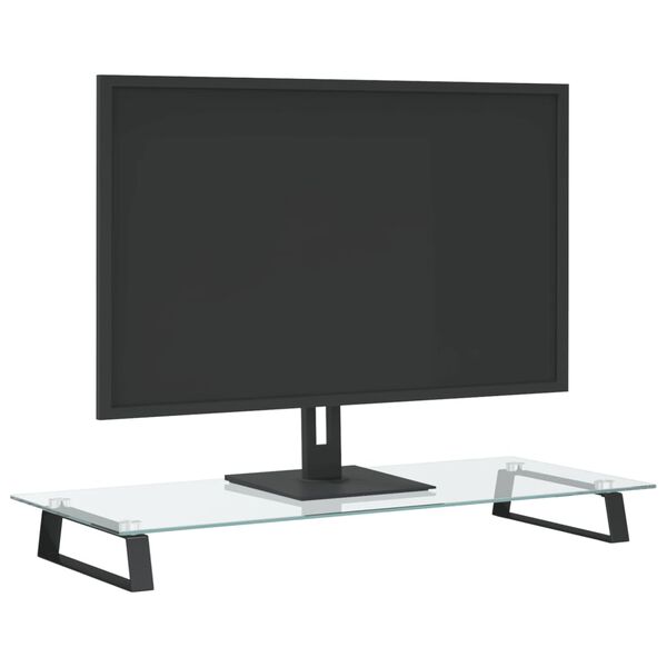 vidaXL Monitor Stand Black 31.5"x13.8"x3.1" Tempered Glass and Metal
