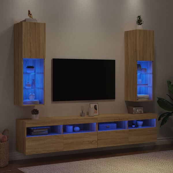vidaXL TV Cabinet Set of 2 Sonoma oak Engineered wood, glass
