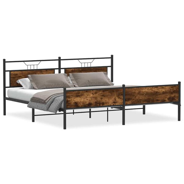 vidaXL Bed Frame Smoked Oak Steel, Engineered wood 78.7x78.7 in