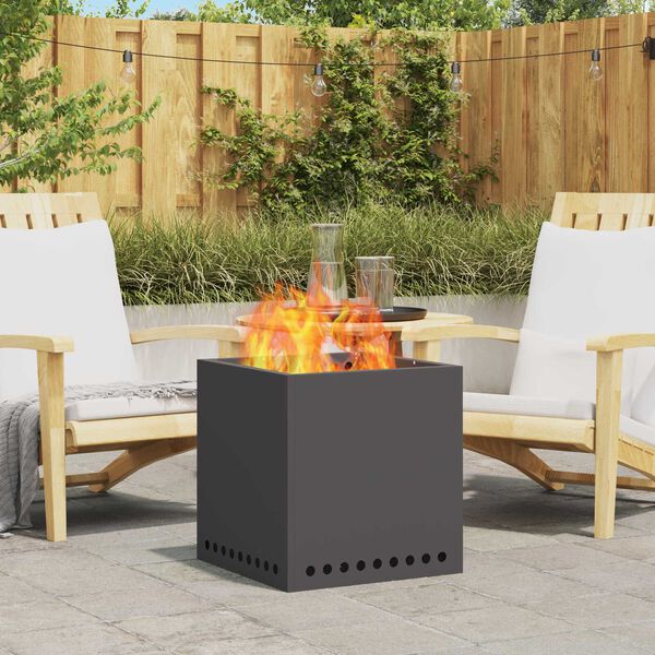 vidaXL Smokeless Fire Pit Black 18.90 x 18.90 x 19.69 in Steel