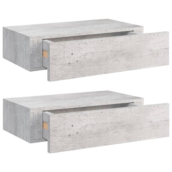 vidaXL Drawer Shelf Set of 2 Concrete Gray MDF, Metal Compact