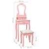 vidaXL Dressing Table Set with Stool Pink 19.7x23.2x53.5" Paulownia Wood