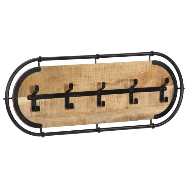 vidaXL Coat Rack Brown and Black Solid Mango Wood, Iron 35.4 in x 13.4 in