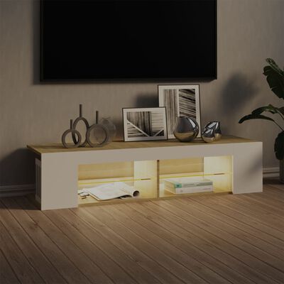 vidaXL TV Stand with LED Lights White and Sonoma Oak 53.1"x15.4"x11.8"