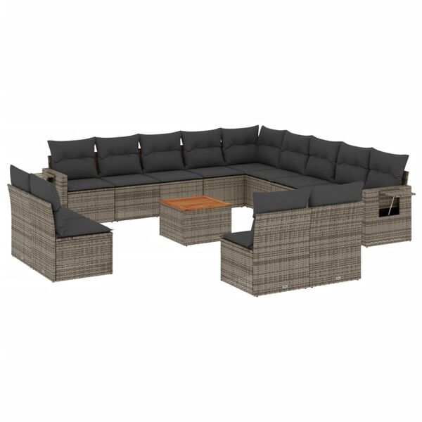 vidaXL Garden Sofa Set Grey PE rattan 14 Piece Set Modular