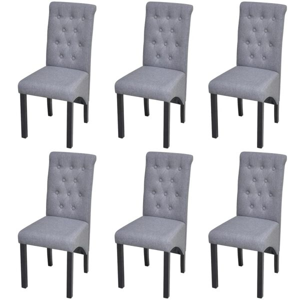 vidaXL Dining Chair Set of 6 Light Grey Polyester Fabric, Rubber Wood