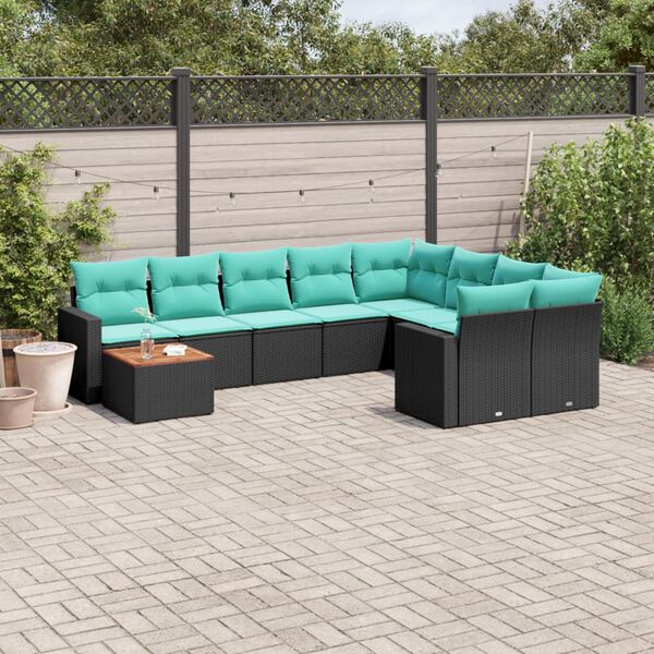 vidaXL 10 Piece Patio Sofa Set with Cushions Black Poly Rattan