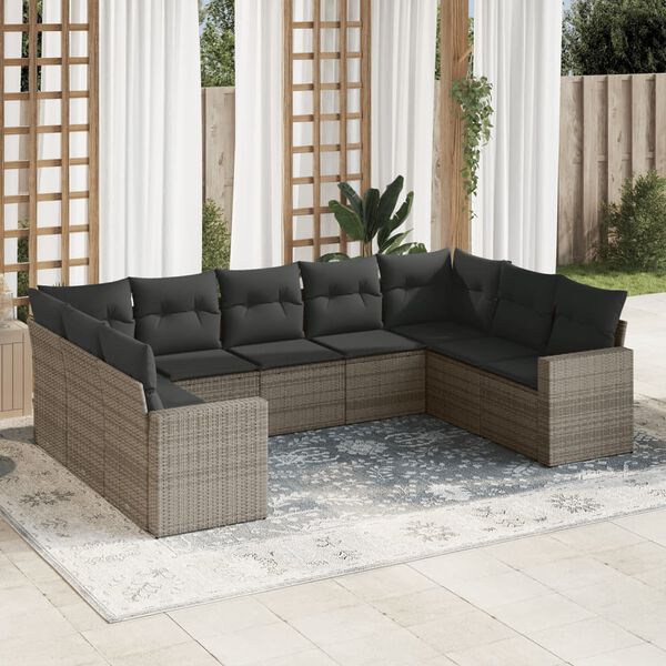vidaXL Garden Sofa Set Grey PE rattan, powder-coated steel, polyester