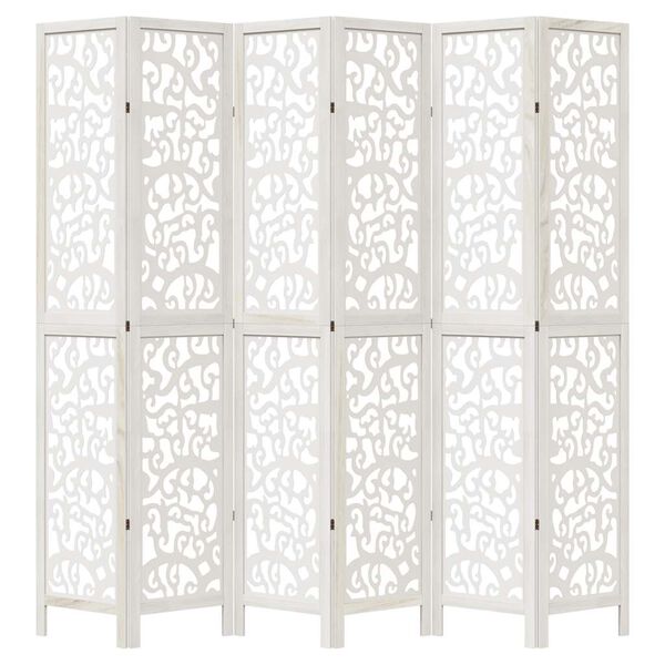 vidaXL Room Divider 6 Panels White Solid Wood Paulownia