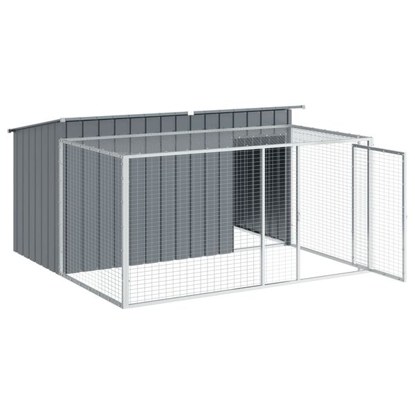 vidaXL Dog House with Run Anthracite 77.6x76.4x43.3" Galvanised Steel
