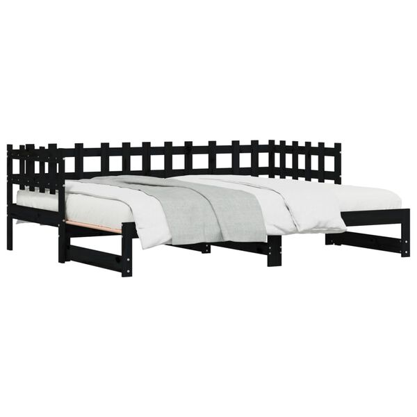 vidaXL Day Bed Black Solid pine wood Standard double Expandable