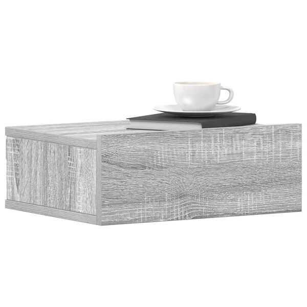 vidaXL Floating Nightstand Grey Sonoma Engineered Wood Small