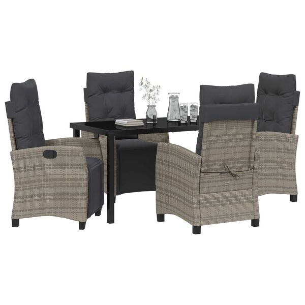 vidaXL Garden Dining Set with Cushion 5 pcs Grey Poly Rattan