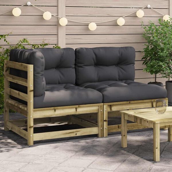 vidaXL Patio Sofa with Cushions 2-Seater Impregnated Wood Pine