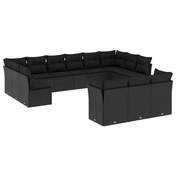 vidaXL Garden Sofa Set Black PE rattan, powder-coated steel, polyester