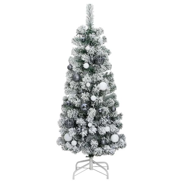 vidaXL Artificial Hinged Christmas Tree Green and white PVC, iron