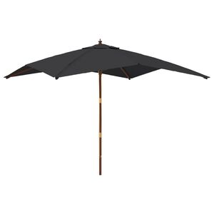 vidaXL Garden Parasol Black Polyester, Hardwood UV-resistant materials