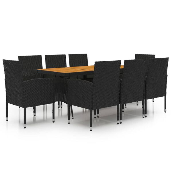vidaXL Outdoor Dining Set Black PE rattan, steel, solid acacia wood, foam