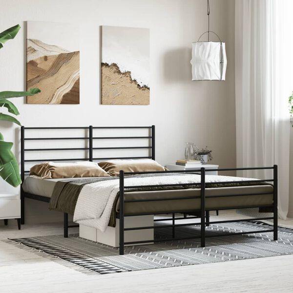 vidaXL Bed Frame Black Powder-Coated Steel Double Bed Frame