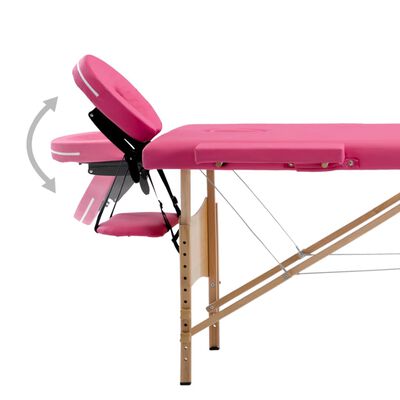 vidaXL Foldable Massage Table 4 Zones Wood Pink