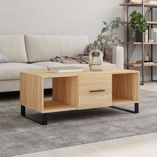 vidaXL Coffee Table Sonoma Oak Engineered Wood, Iron Medium Modern