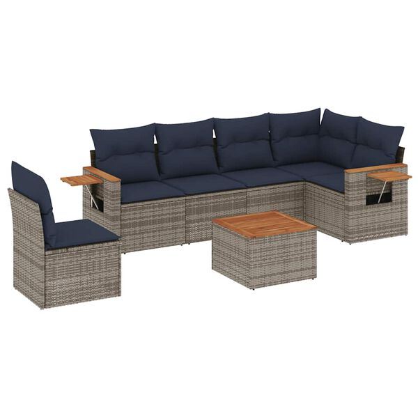 vidaXL 7 Piece Patio Sofa Set with Cushions Grey Poly Rattan (US only)