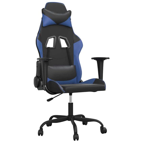 vidaXL Gaming Chair Black and Blue Faux Leather, Metal, Plywood