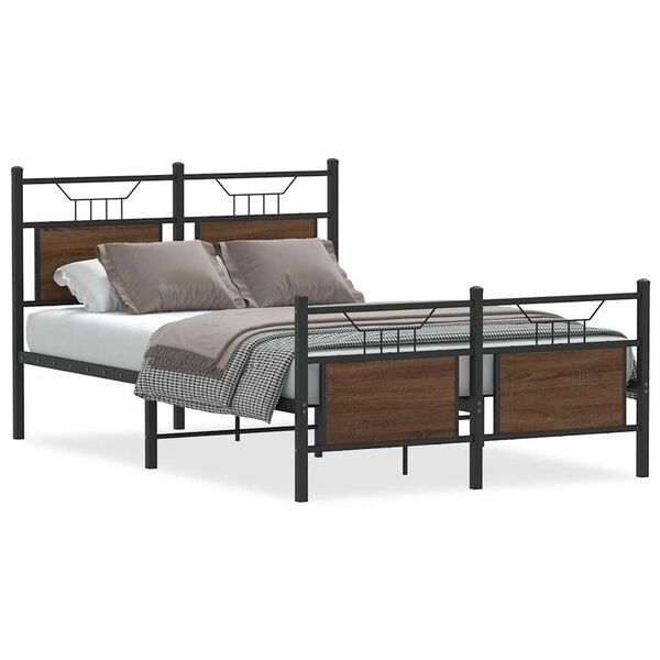 vidaXL Bed Frame Smoked Oak Engineered Wood and Steel Small Double