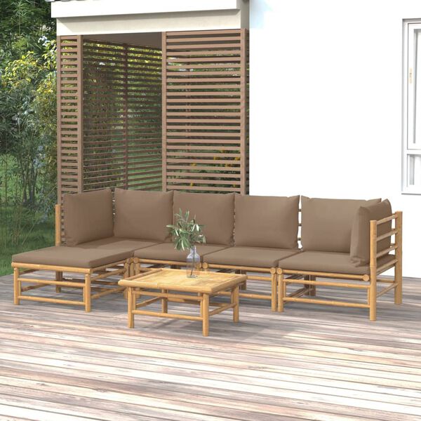 vidaXL Garden Lounge Set Taupe Bamboo Medium Modular Garden Lounge Set