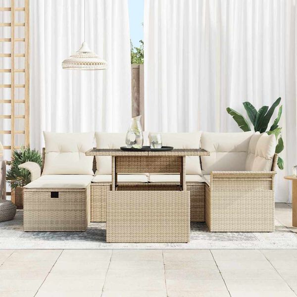 vidaXL Garden Sofa Set with Cushion 7 pcs Beige Poly rattan
