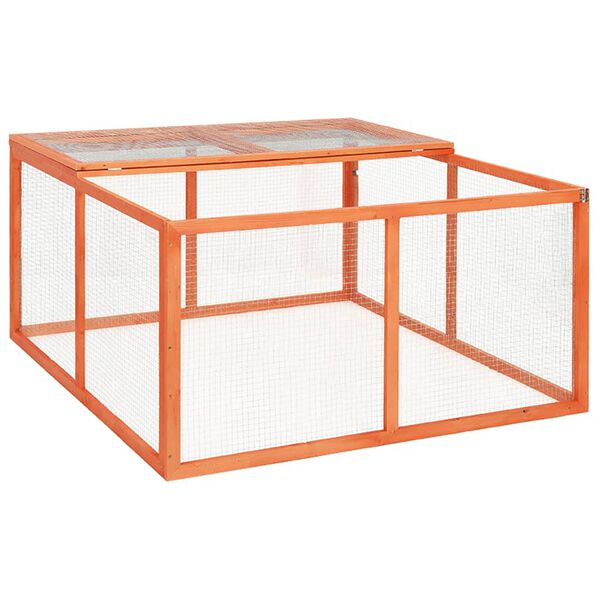 vidaXL Rabbit Hutch Orange Solid Firwood, Steel Wire Medium Durable