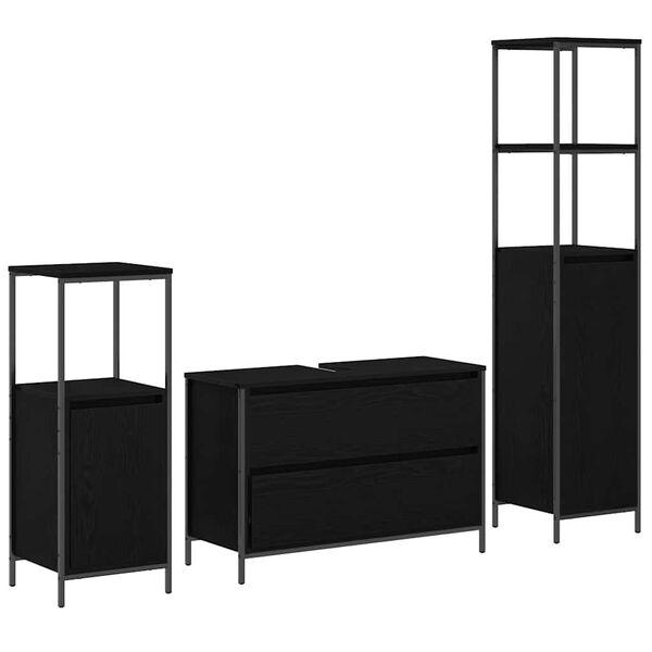 vidaXL Bathroom Furniture Set 3 pcs Black Oak Engineered Wood