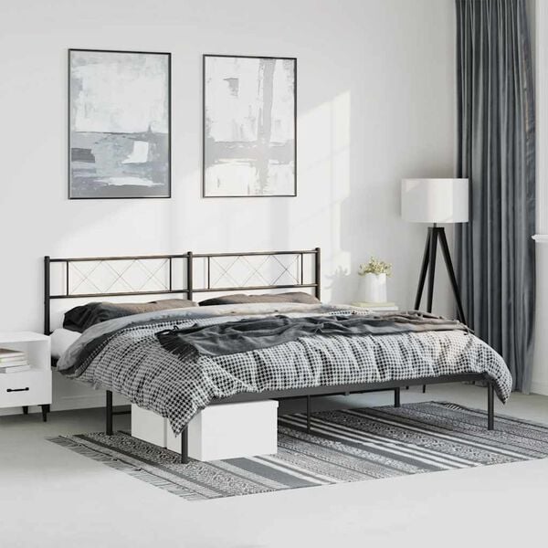 vidaXL Metal Bed Frame Black Powder-Coated Steel Full Metal Bed Frame
