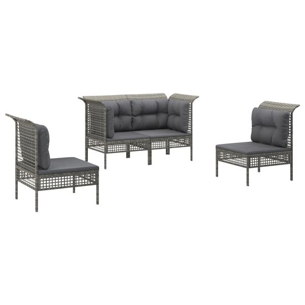 vidaXL 4 Piece Patio Lounge Set with Cushions Grey Poly Rattan