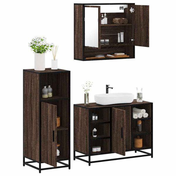 vidaXL Bathroom Furniture Set Brown Oak Engineered Wood, Metal, Glass