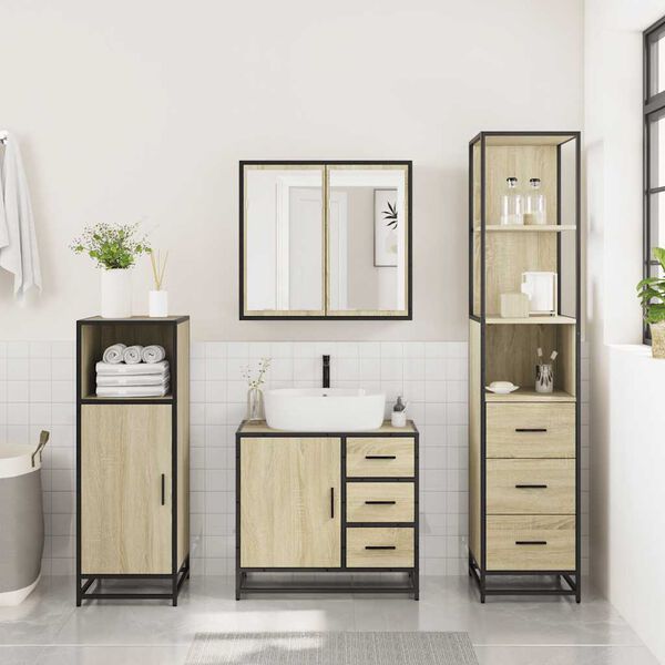 vidaXL Bathroom Furniture Set Sonoma Oak Engineered wood, Metal Large
