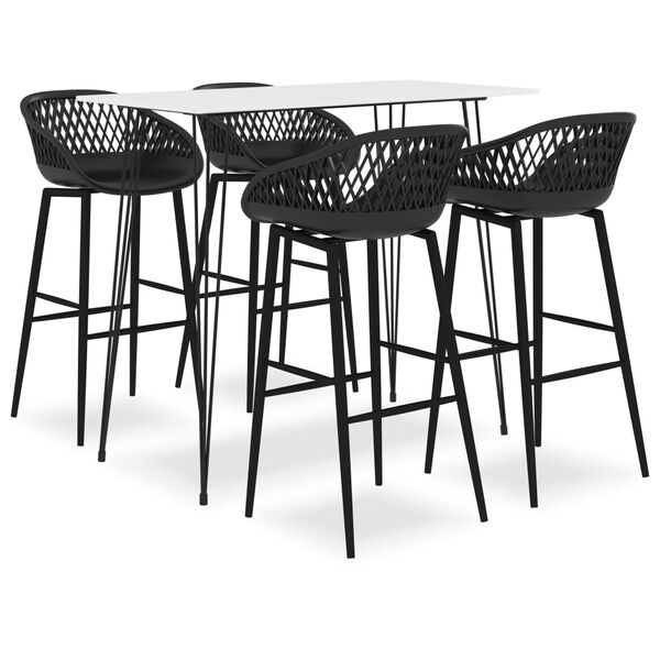 vidaXL Bar Set White, Black MDF, PP, Powder-Coated Metal Large Durable