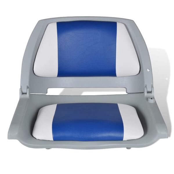 vidaXL Boat Seats 2 pcs Foldable Backrest With Blue-white Pillow 16.1x20.1x18.9"(2x90418)