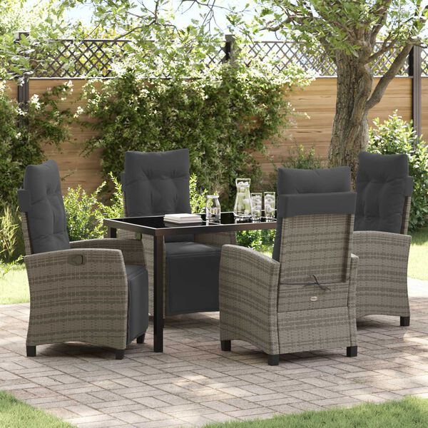vidaXL Garden Dining Set with Cushion 5 pcs Grey Poly Rattan