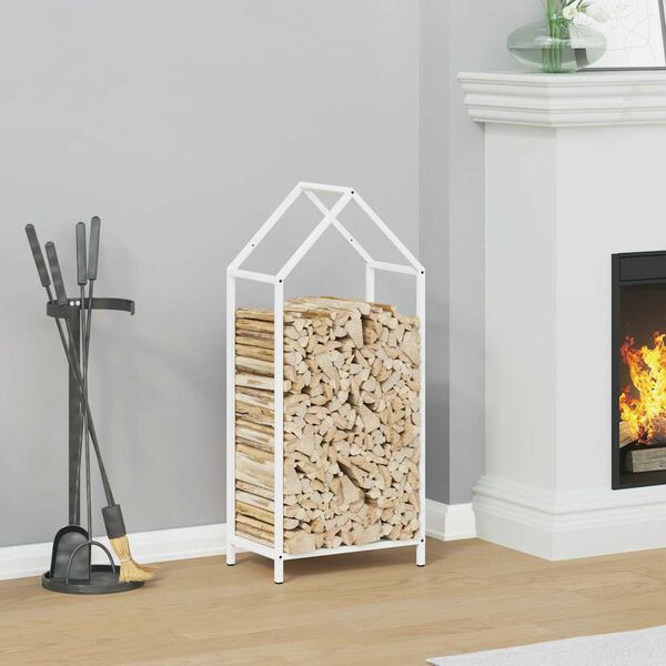 vidaXL Firewood Rack White 15.7x9.8x35.4" Cold-rolled steel
