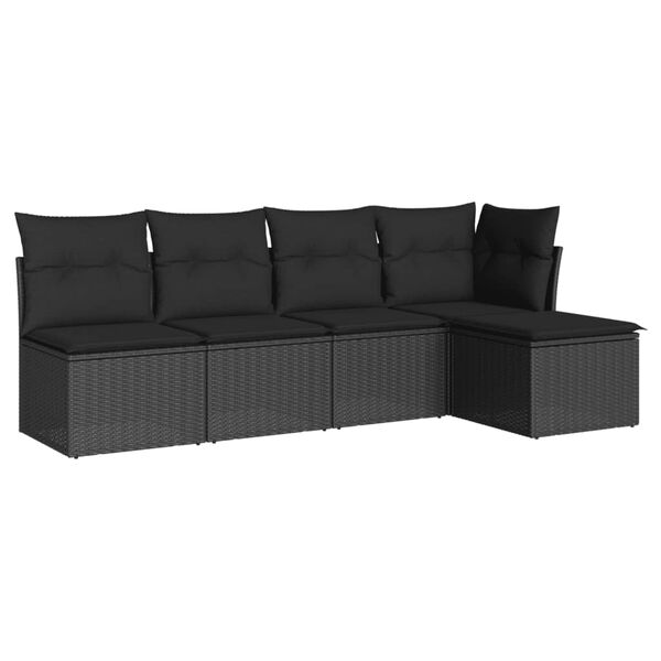 vidaXL Garden Sofa Set Black PE rattan, steel, polyester, foam, cotton fiber