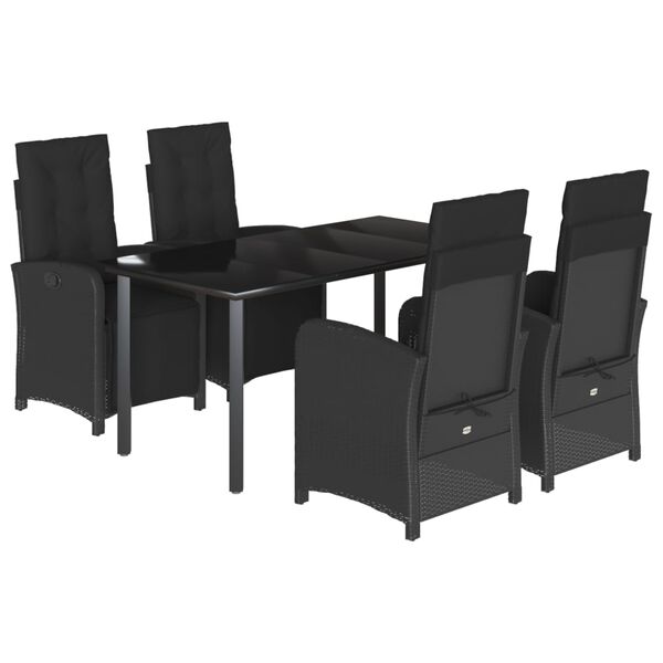 vidaXL 5 Piece Patio Dining Set with Cushions Black Poly Rattan