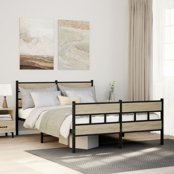 vidaXL Bed Frame Sonoma oak Steel, engineered wood Double Bed Frame