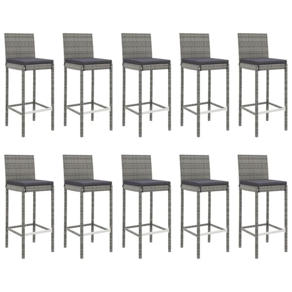 vidaXL 11 Piece Patio Bar Set with Cushions Gray Poly Rattan
