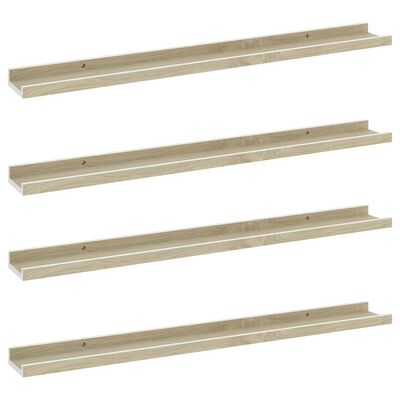 vidaXL Wall Shelves 4 pcs White and Sonoma Oak 31.5"x3.5"x1.2"